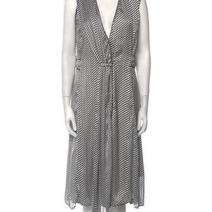 Deborah Lyons Blue-Black and White Stripe Wrap Tie Front Midi Dress Size XL